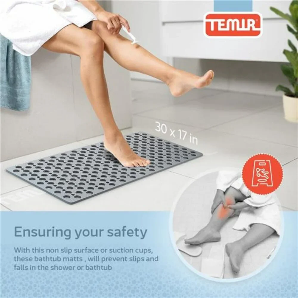 Non Slip Bath Mat for Shower Tub with Suction Cups Washable Gray 30x17 Inches